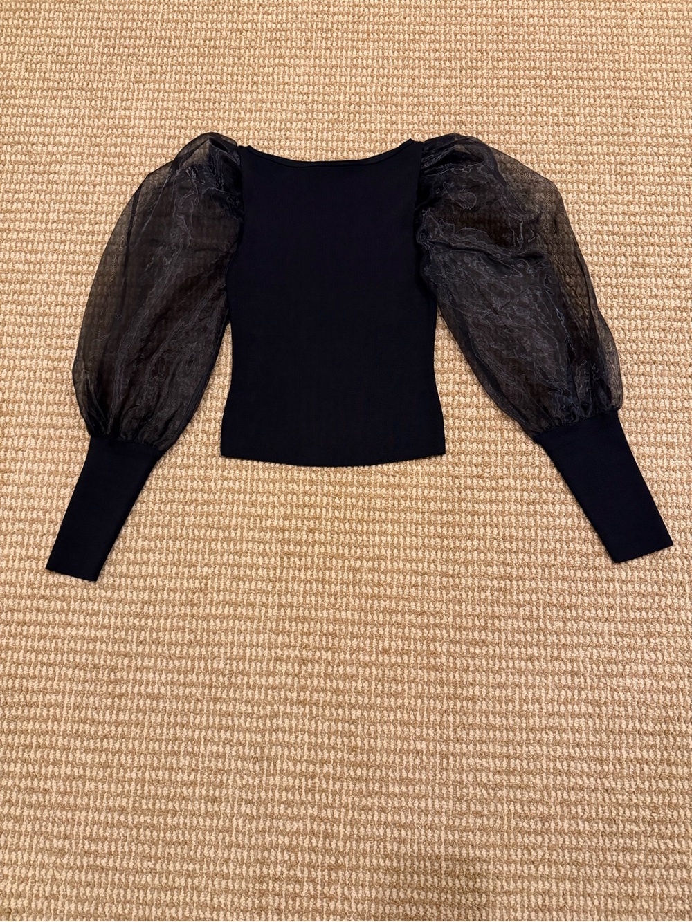 Alice + Olivia Abella Puff Sleeve Boat-Neck Sweater Black Small
